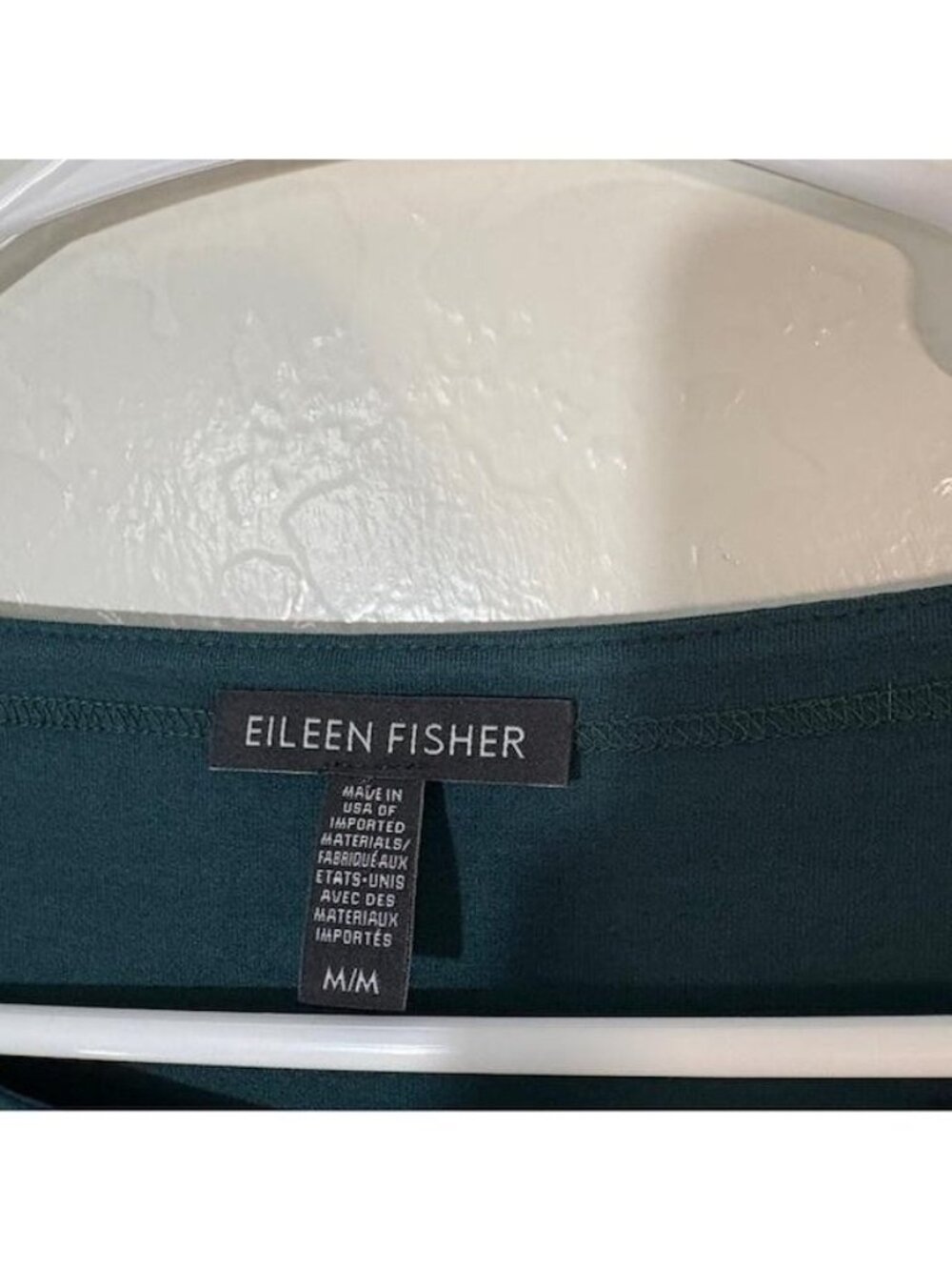 Eileen Fisher Tunic Top Womens Medium Green Stretch Viscose Spandex 3/4 Sleeve - Picture 3 of 8